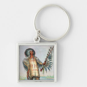 Llavero Ha-Na-Tah-Muah indio de Mandan, jefe del lobo