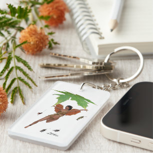 Llavero Hada Cuidada Con Alas Marrones Rectangle Keychain