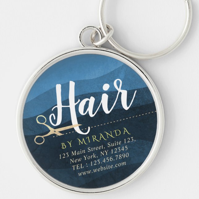 Llavero Hair Salon Hairstylist modernas tijeras azules y d (Frente)