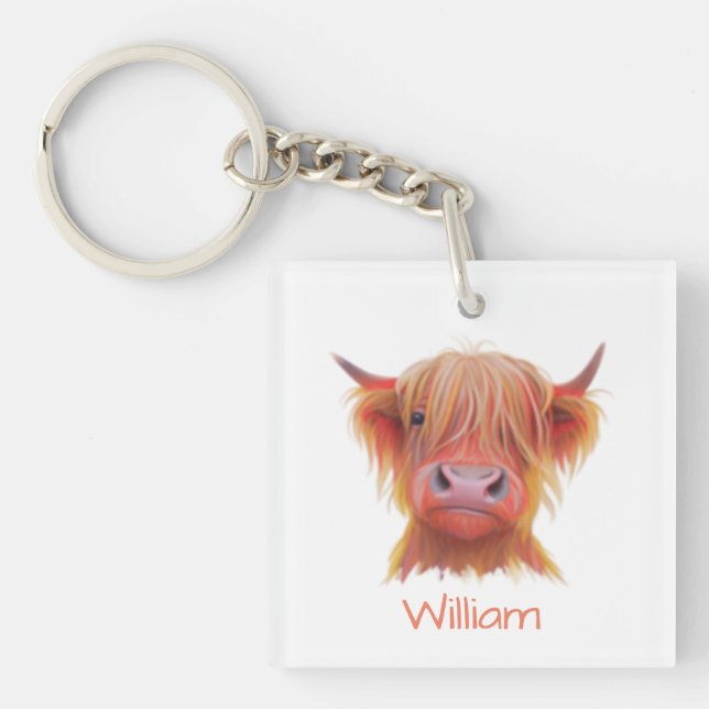 Llavero Hairy Cow, escocés personalizado (Frente)