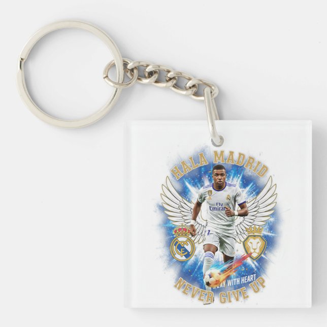 Llavero Hala Madrid Never Give Up Acrylic Keychain (Frente)