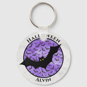 Llavero Halloween Black Bat Random Pattern Purple BG