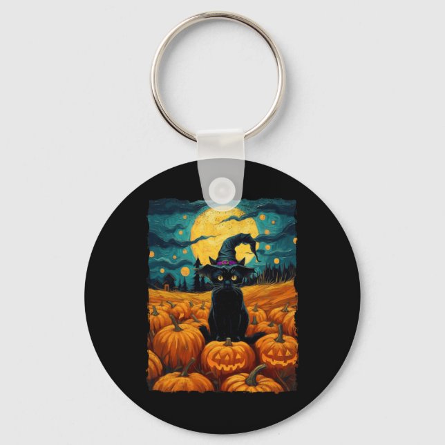 Llavero Halloween Black Cat Van Gogh Witch Kawaii Pumpkin (Anverso)