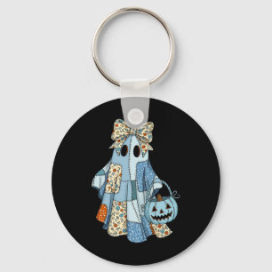 Llavero Halloween Blue Denim Boo Ghost Floral Coquette Fal