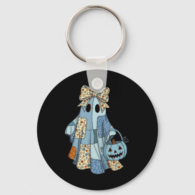 Llavero Halloween Blue Denim Ghost Trendy Denim Patchwork (Anverso)