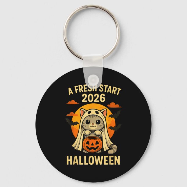 Llavero Halloween Cat Ghost Graphic - Fresh Start 2026  (Anverso)