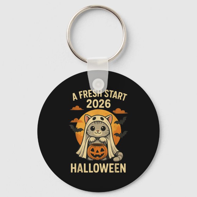 Llavero Halloween Cat Ghost Graphic - Fresh Start 2026  (Anverso)