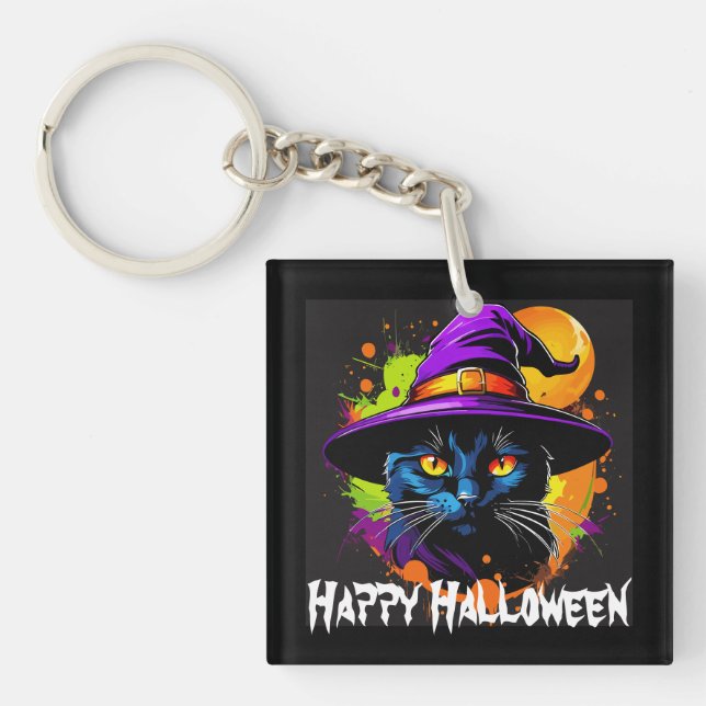 Llavero Halloween Colorful Majestic Gato negro (Frente)