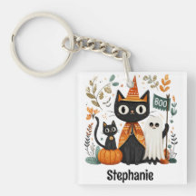 Halloween con gatos negros y fantasmas personaliza