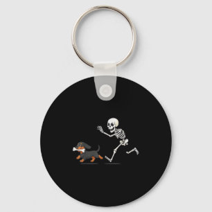 Llavero Halloween Dachshund Gracioso Skeleton persiguiendo