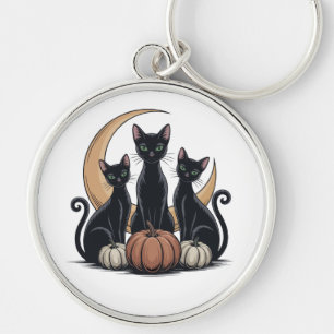 Llavero Halloween de la Luna de Calabaza de Gatos Negros W
