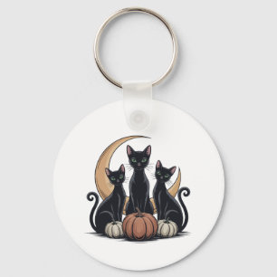 Llavero Halloween de la Luna de Calabaza de Gatos Negros W