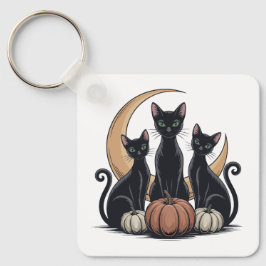 Llavero Halloween de la Luna de Calabaza de Gatos Negros W