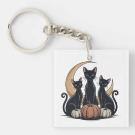Llavero Halloween de la Luna de Calabaza de Gatos Negros W