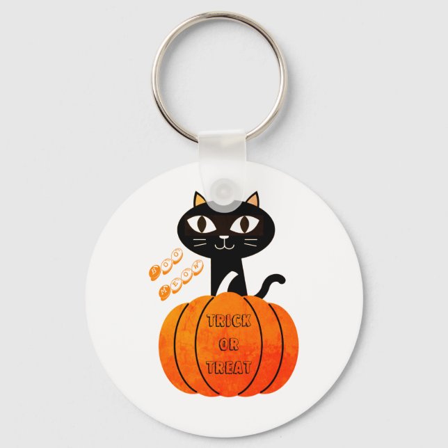 Llavero Halloween fanfarrón de gato de calabaza negra (Anverso)