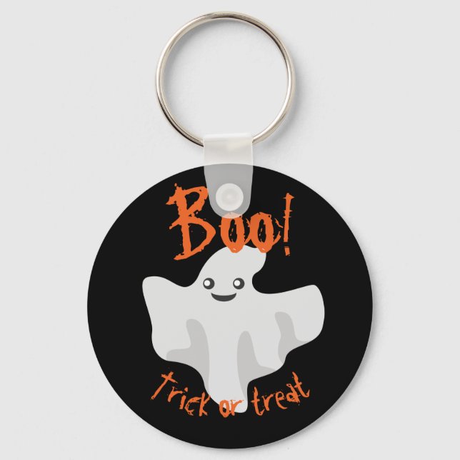 Llavero ¡Halloween Fantasma Boo! Truco o trato negro (Anverso)