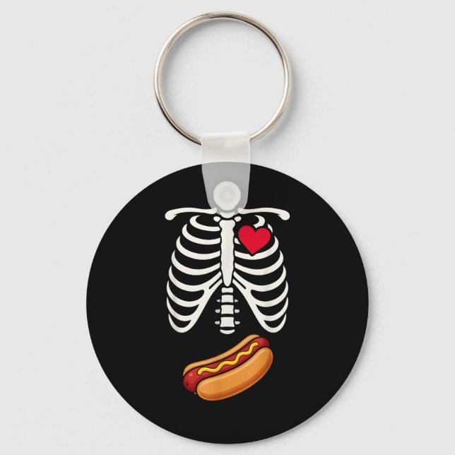 Llavero Halloween Funny Skeleton Ribcage Hotdog Food Lover (Anverso)