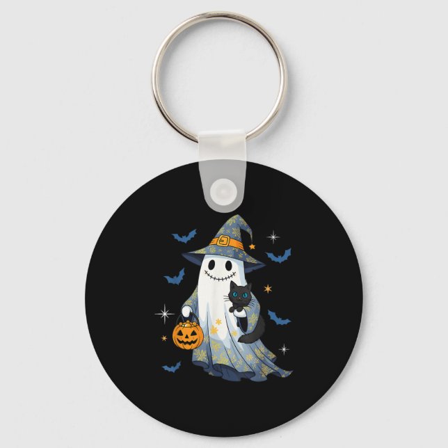 Llavero Halloween Ghost Witch Holding Black Cat Funny Hall (Anverso)