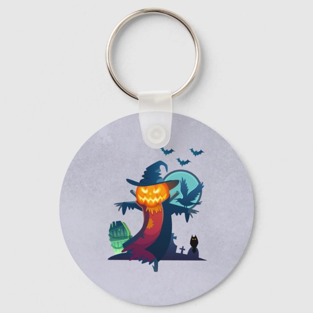 Llavero Halloween Haunted Scarecrow With Bats And A Crow (Anverso)