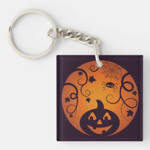 Llavero Halloween Jack o linterna cara de calabaza y araña