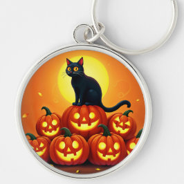 Llavero Halloween lindo gato negro y linternas de Jack