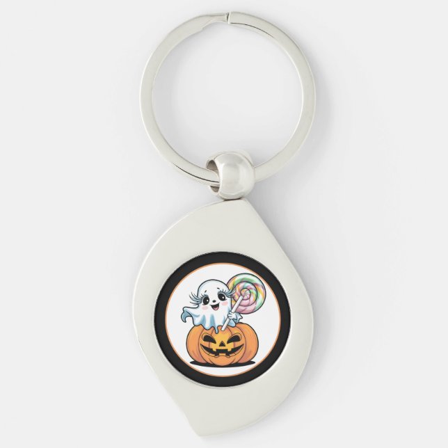 Llavero Halloween Lollipop Ghost On Pumpkin (Anverso)