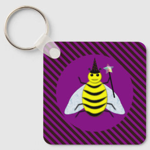 Llavero Halloween Magic Bee Wizard Purple and Black Stripe