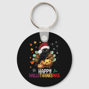 Llavero Halloween Negro Gato Feliz Hallothanksmas Feliz Fe