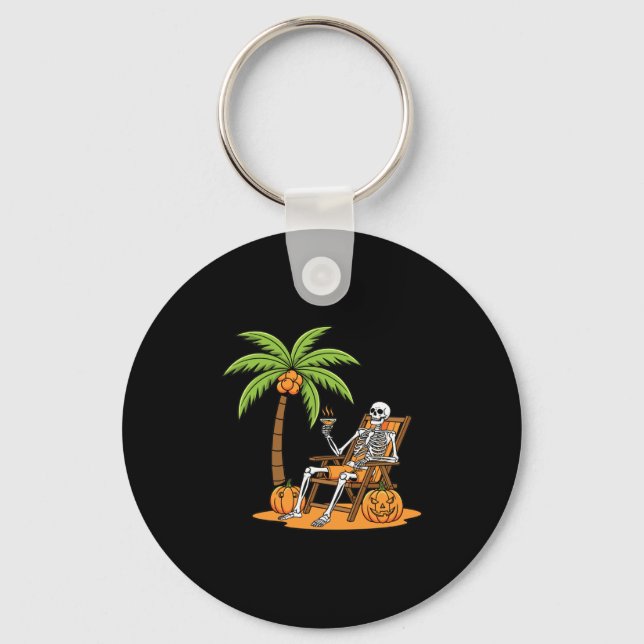 Llavero Halloween Skeleton Beach Vacation Palm Tree Pumpki (Anverso)