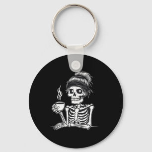Llavero Halloween Skeleton Messy Bun Coffee Funny Costume