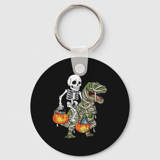 Llavero Halloween Skeleton Riding Mummy Dinosaur T Rex Fun (Anverso)
