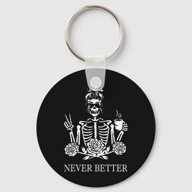 Llavero Halloween Skeleton Skull Mujeres tomando café Nev (Anverso)
