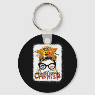Llavero Halloween Spooky Cashier Messy Bun Glasses Spooky