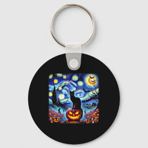 Llavero Halloween Van Gogh Starry Night Black Cat Pumpkins
