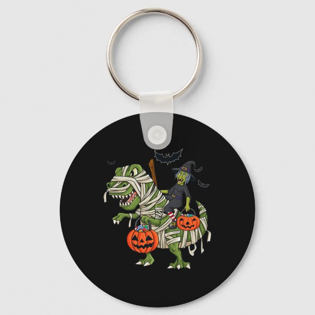 Llavero Halloween Witch Riding T Rex Fun Boys Chicas (Anverso)