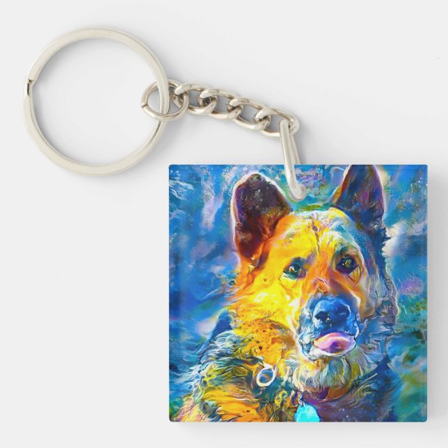 Llavero Halo: Retrato de un pastor alemán (Frente)