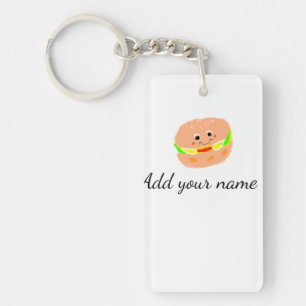 Llavero Hamburguesa naranja acuarela añadir nombre texto c