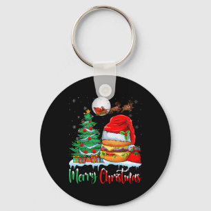 Llavero Hamburguesa usando Navidad de Santa Hat - Feliz Na