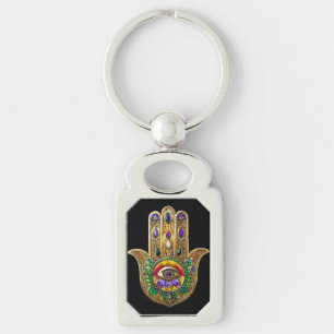 Llavero Hamsa de oro pintado Amatista Rubí Tercer Ojo