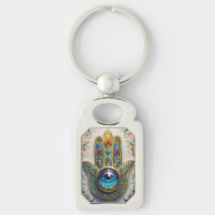 Llavero Hamsa de tercer ojo azul-verde con filigrana color