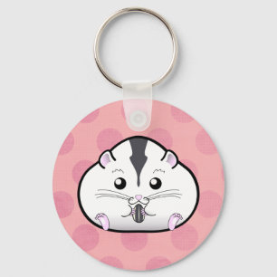 Llavero Hámster enano ruso medio blanco rechoncho