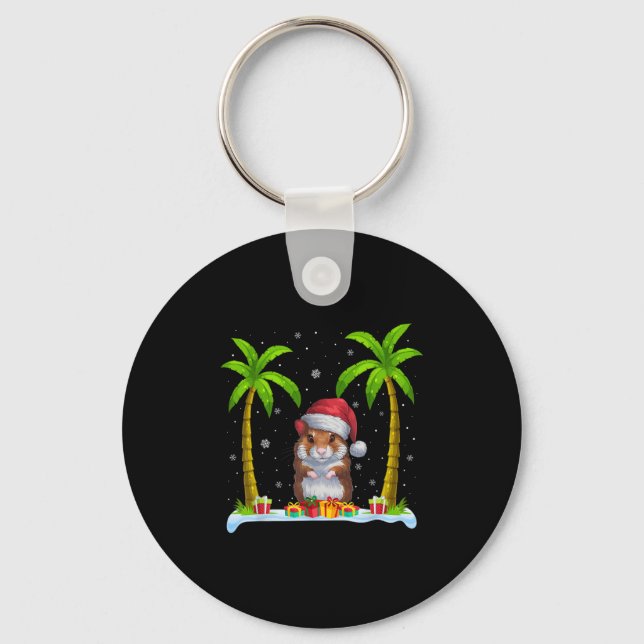 Llavero Hamster Santa Hat Palm Tree Beach Navidad Pajama (Anverso)