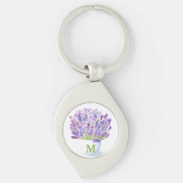 Llavero Handpainted Watercolor Lavender Floral INITIAL