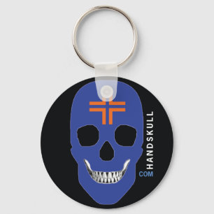 Llavero HANDSKULL Cross Naranja, Cráneo feliz, bandera azu