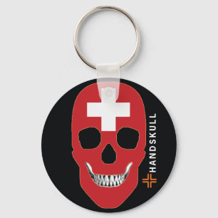 Llavero HANDSKULL Suiza,Cráneo feliz,Bandera de Suiza
