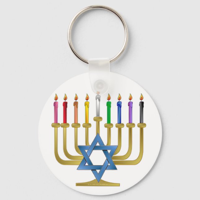 Llavero Hanukkah Candles Rainbow Gold Menorah (Anverso)