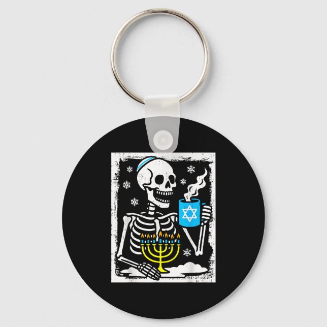 Llavero Hanukkah Skeleton Coffee Dreidel Jewish Menorah Ch (Anverso)
