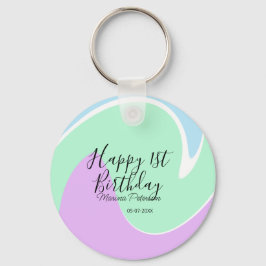 Llavero Happy 1st birthday pink green blue acrylic pour