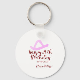 Llavero Happy 20th birthday pink cowboy girl name date sim