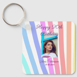 Llavero Happy 20th Birthday rainbow rustic boho lines phot
